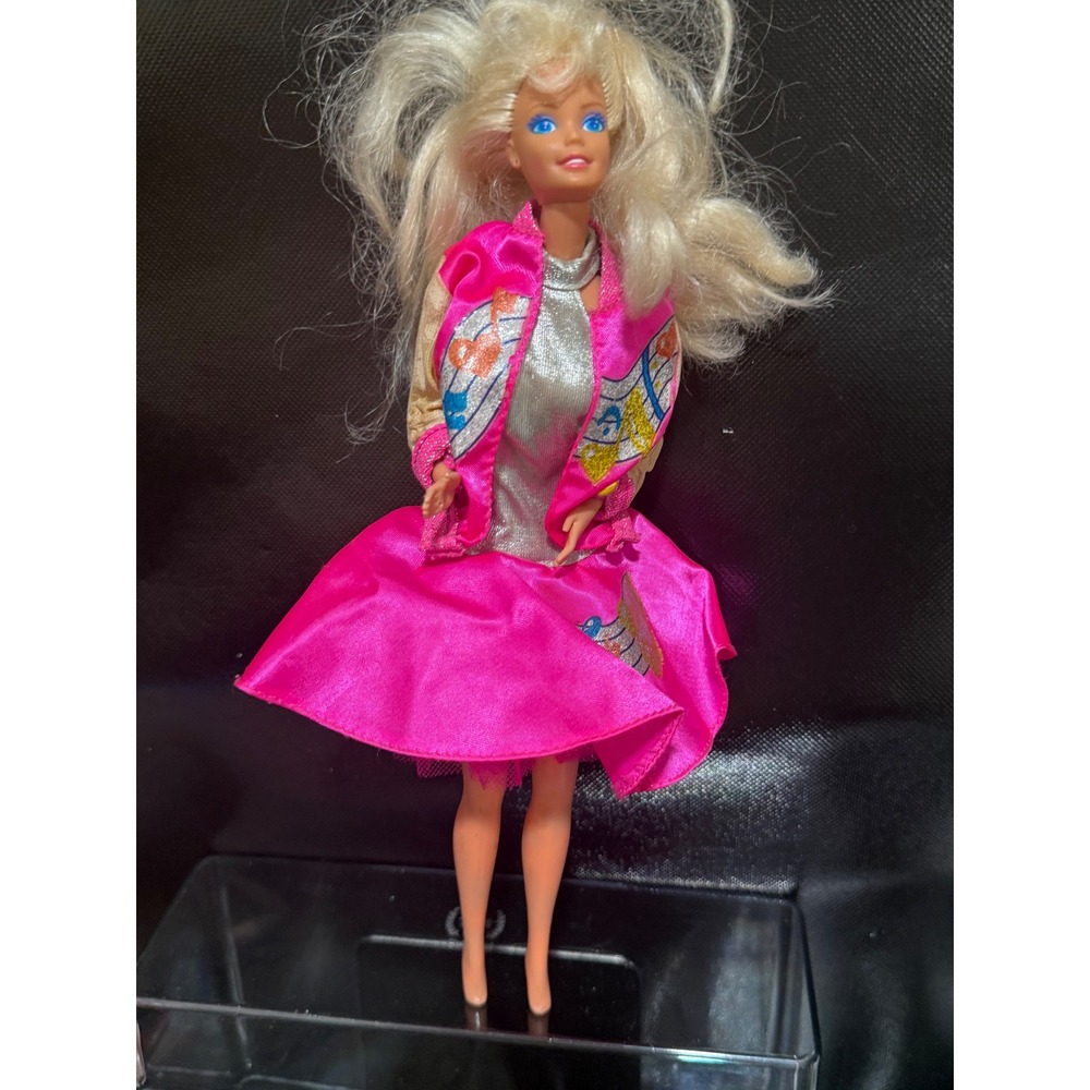 Vintage Barbie Doll 1980s Pink Musical Note Jacket Silver Top Satin Skirt 11.5in